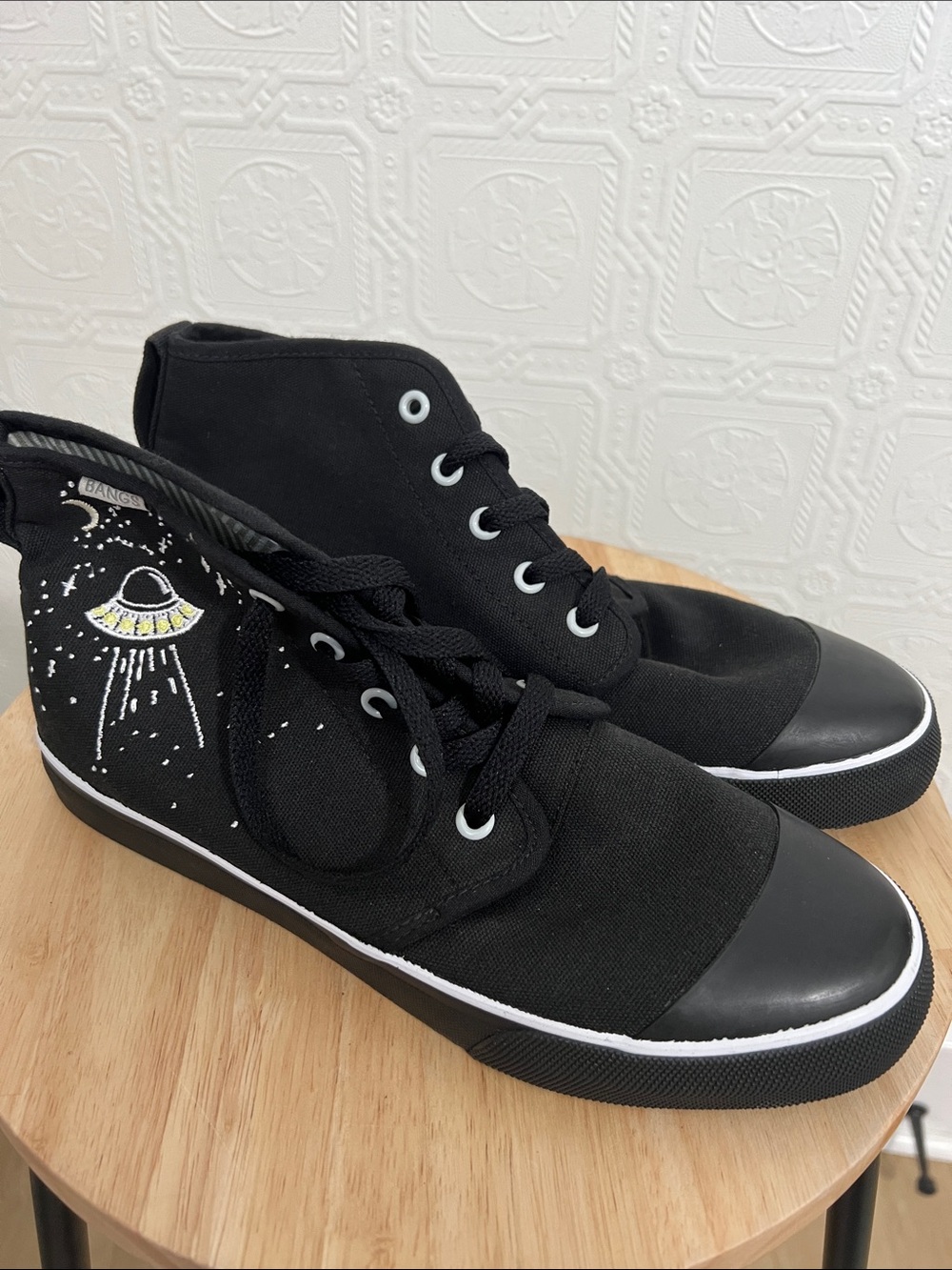 Black High-Top Canvas Sneakers with UFO Graphic